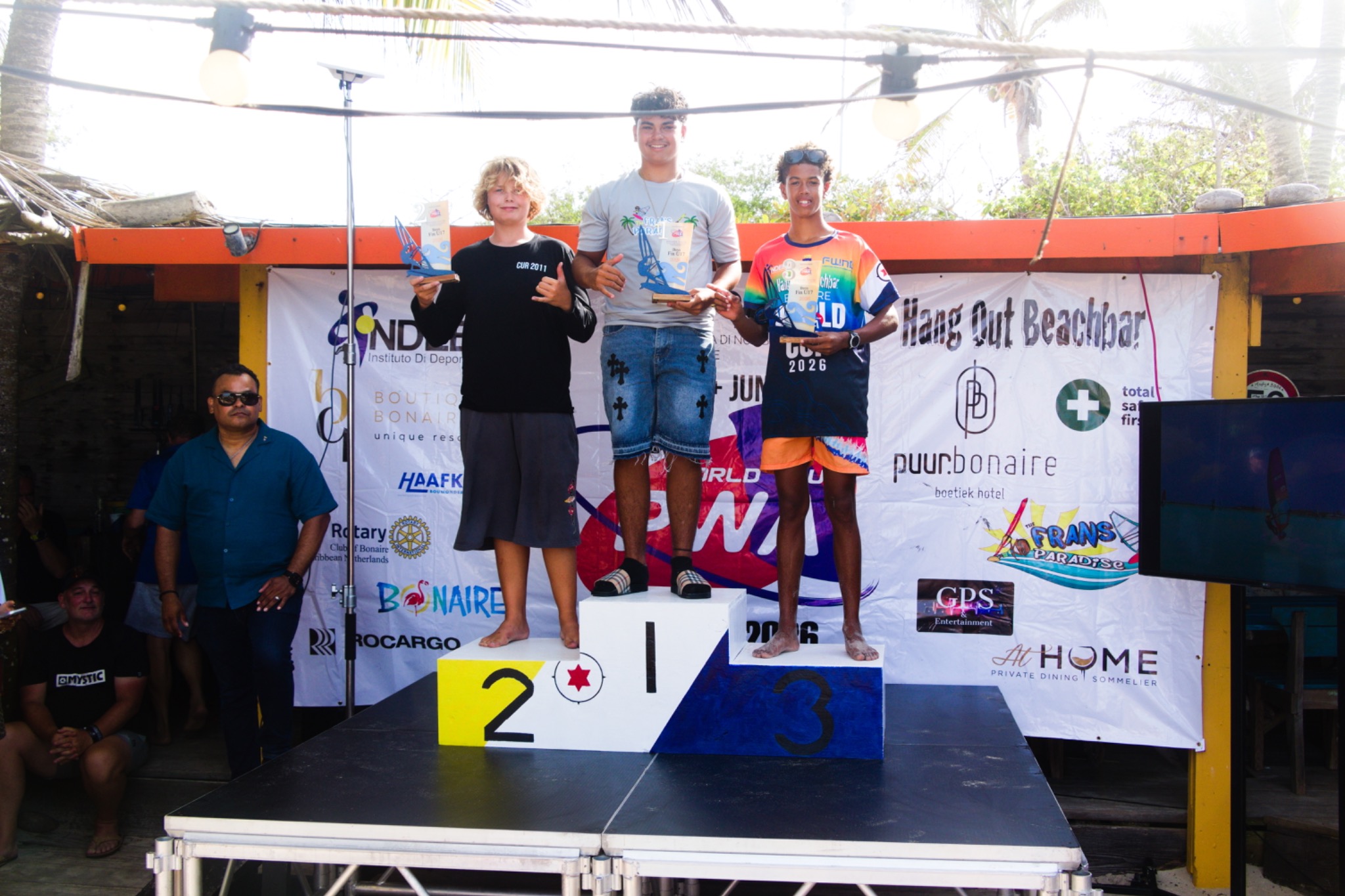 Youth windsurfing podium at Bonaire event