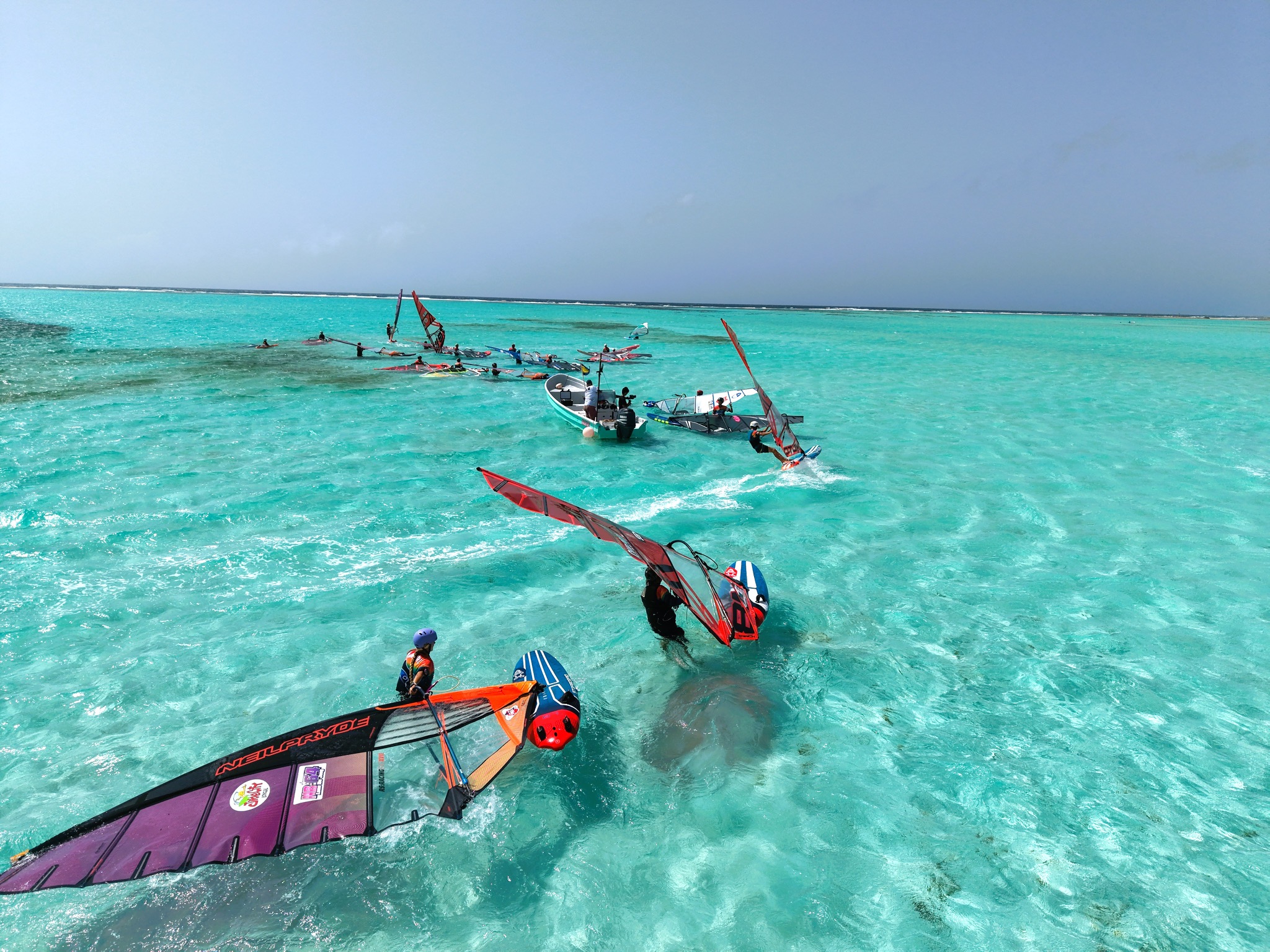 Windsurfing fleet preparing on the water